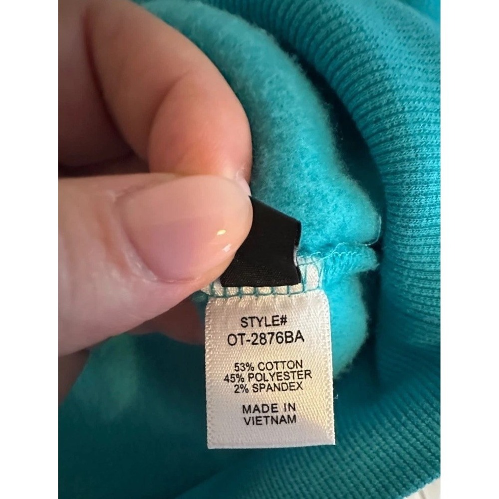 Judith March Happy Mama Rhinestone Smiley Sweatshirt M Teal Cropped - Picture 5 of 6